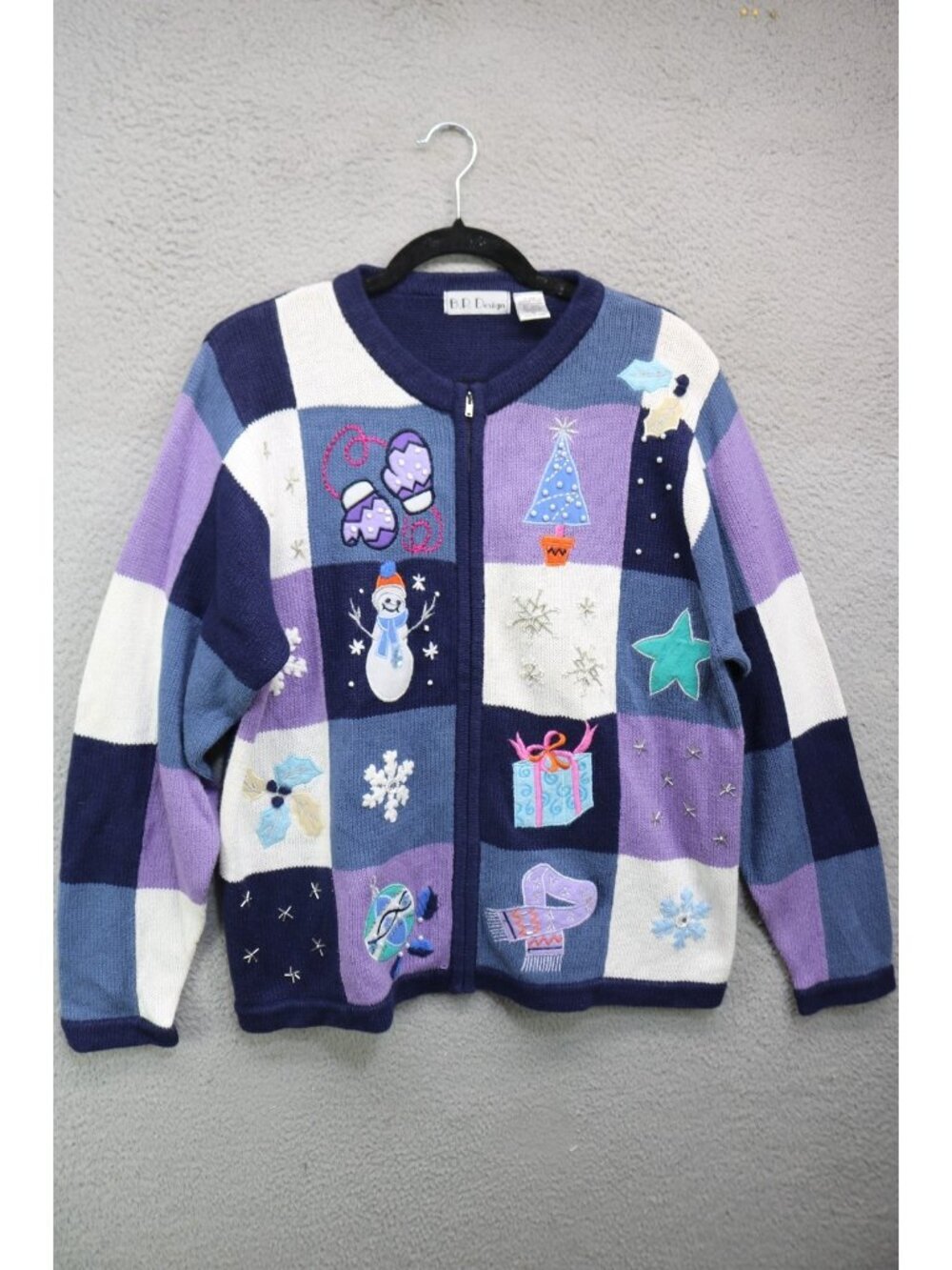 Vintage B.P. Design Snowmen Sweater-Large-Embroidered-Large-Beaded-Grandmacore